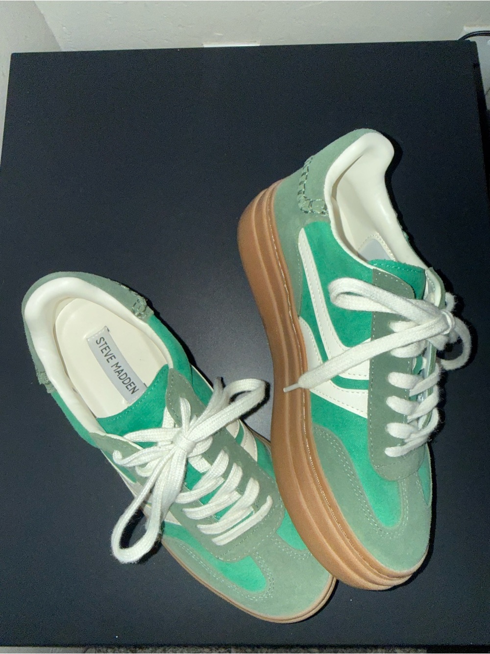Steve Madden Green Suede Platform Sneakers